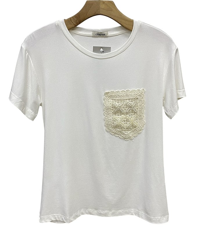 T-Shirt Detalhe Crochê Viscomalha