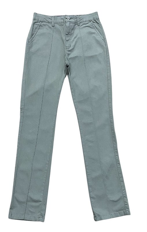 Calça Reta Cintura Alta Sarja