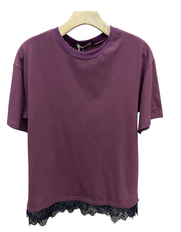 T-Shirt Manga Renda Algodão