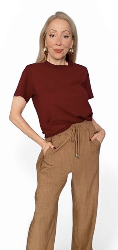 T-Shirt Manga Curta Gola Canelada Algodão