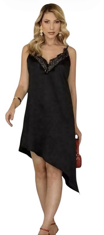 Vestido Alça Renda Cetim