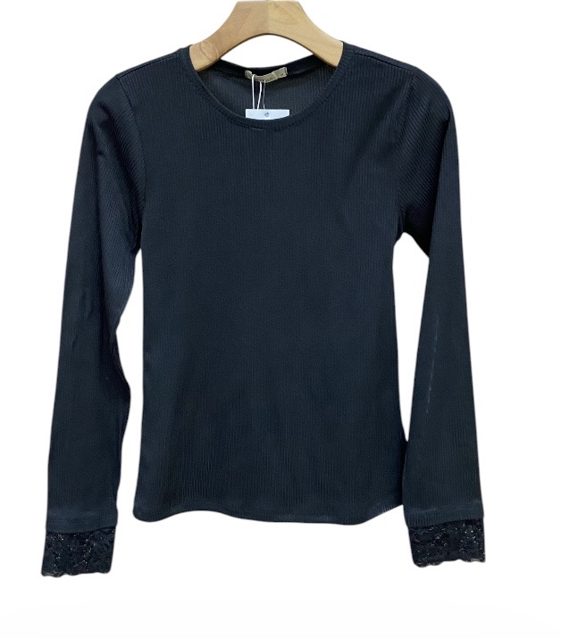 Blusa Manga Longa Renda Malha Rib