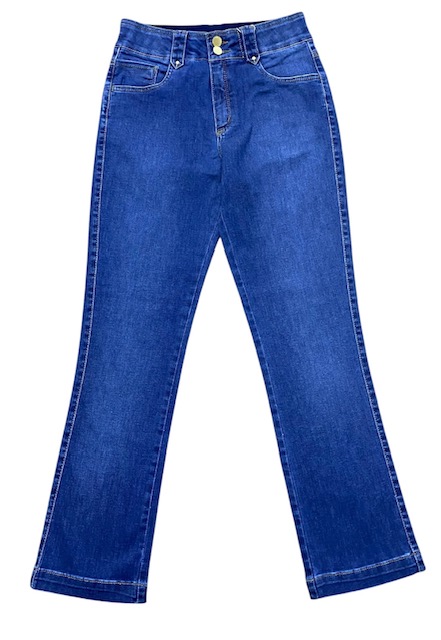 Calça Reta Tornozelo Cintura Alta Jeans