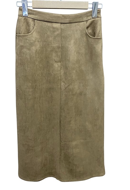 Saia Midi Bolsos Frontais Camurça