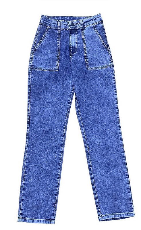 Calça Reta Petit Cintura Alta Jeans