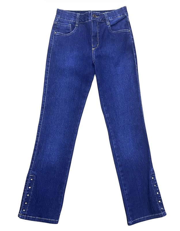 Calça Reta Tornozelo Cintura Alta Jeans