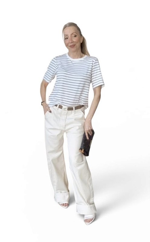 Calça Wide Leg Cintura Alta Sarja