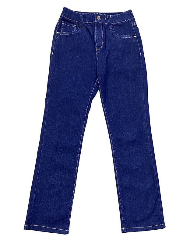 Calça Reta Tornozelo Cintura Alta Jeans