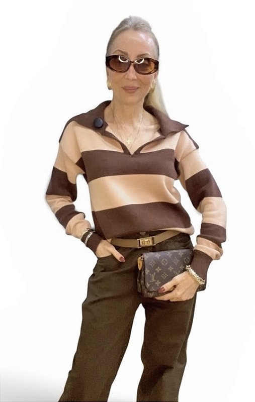 Blusa Listras Gola Tricot