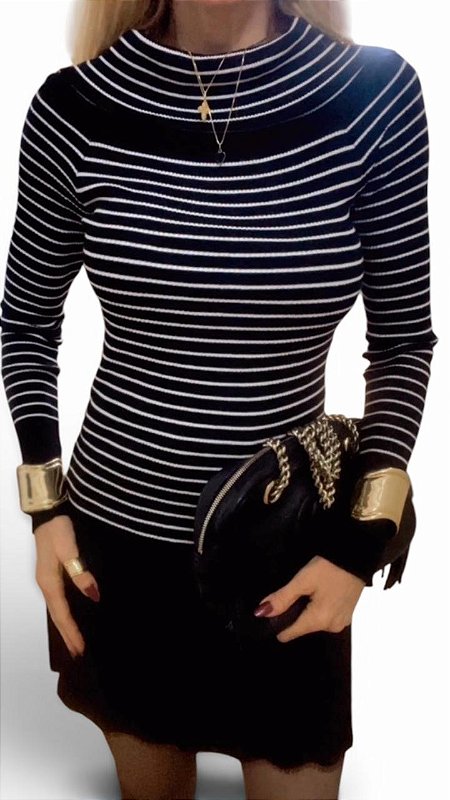 Blusa Listras Gola Cashmere