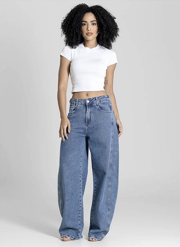 Calça Barrel Cintura Alta Jeans