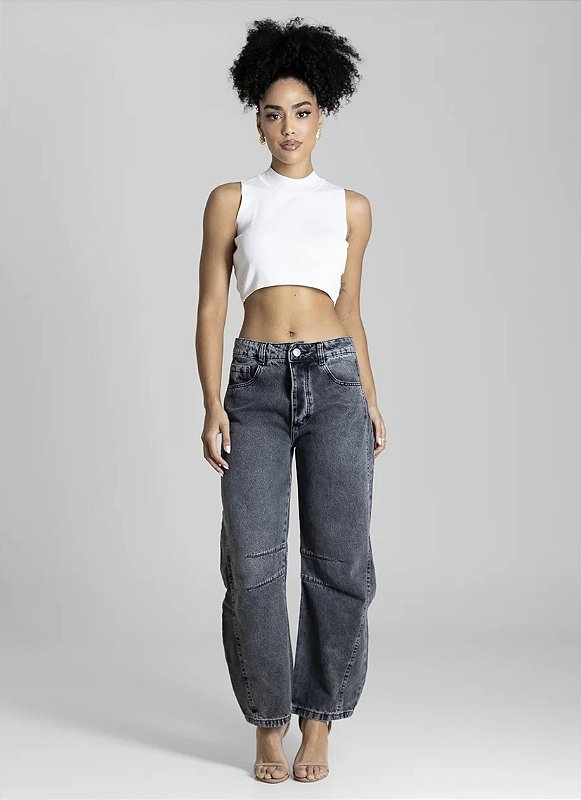 Calça Barrel Cintura Alta Jeans