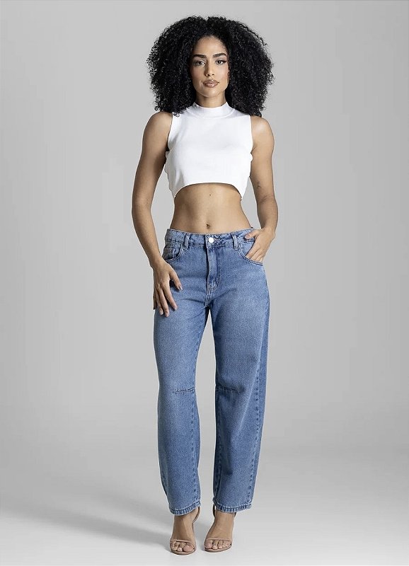 Calça Barrel Cintura Alta Jeans