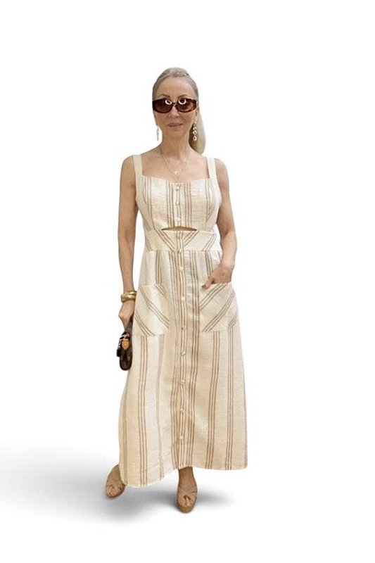 Vestido Alça Botões Viscolinho