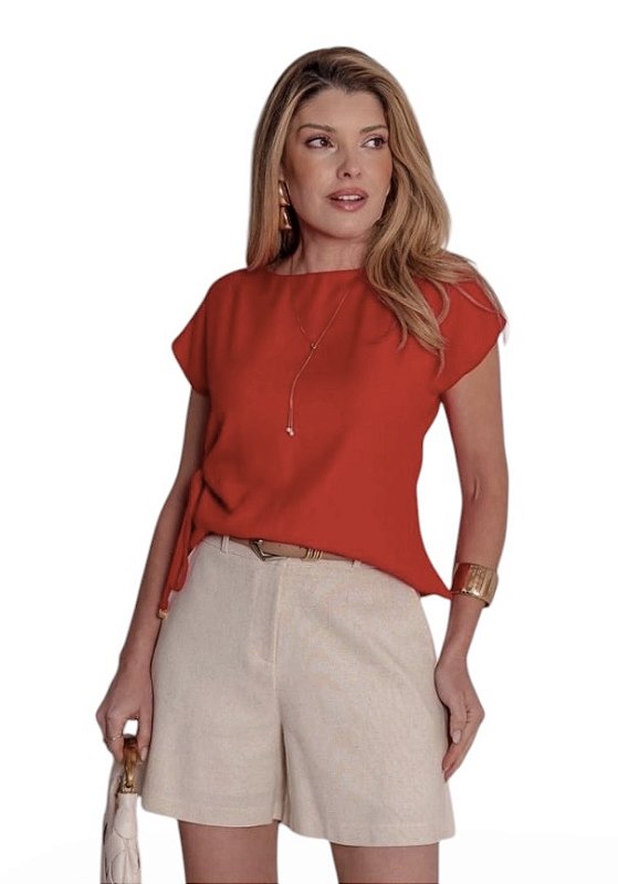 Blusa Manga Curta Detalhe Lateral Viscose