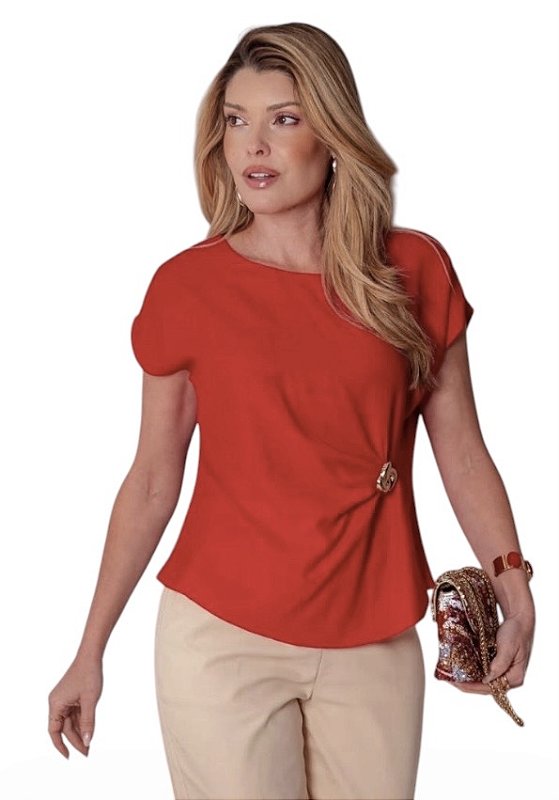 Blusa Manga Curta Detalhe Nó Viscose