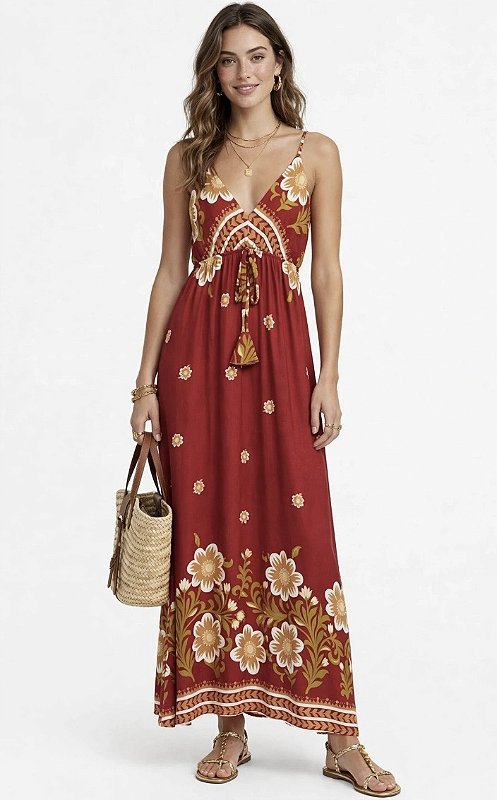 Vestido Alça Estampado Viscose