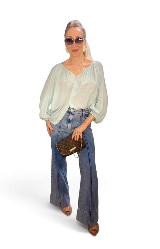Calça Wide Leg Petit Cintura Alta Jeans