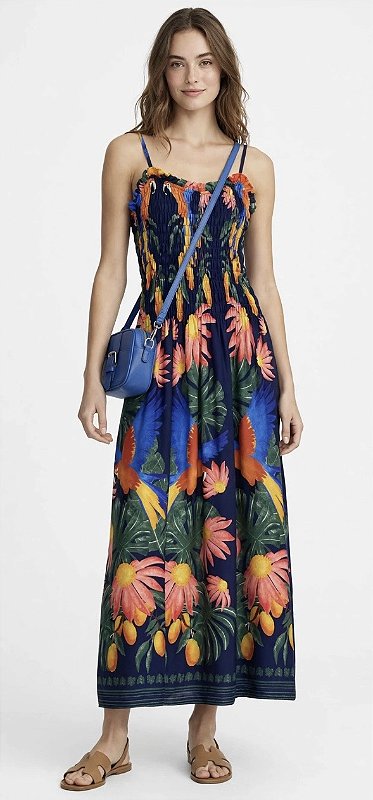Vestido Alça Estampado Viscose