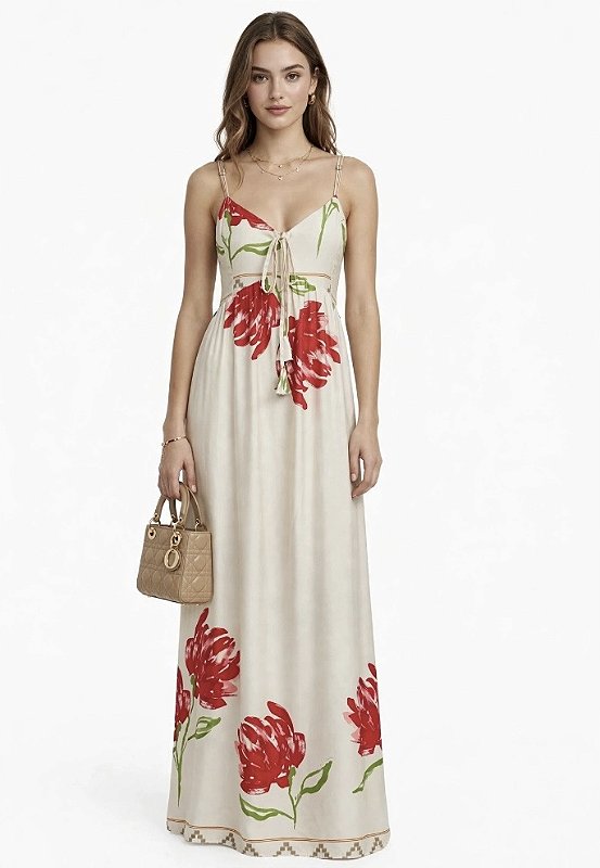 Vestido Alça Estampado Viscose