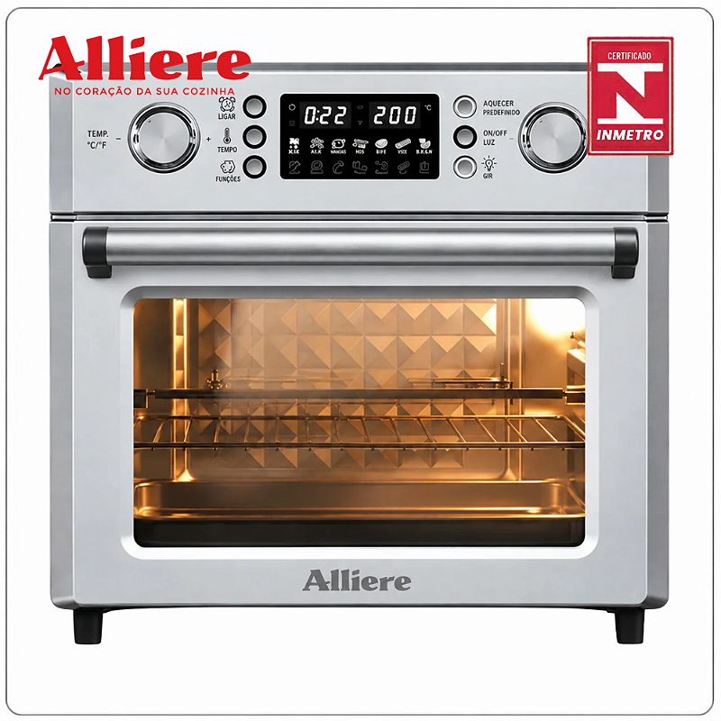 Forno AirFryer INOX Multifunções c/ Espeto para Churrasco - 26L