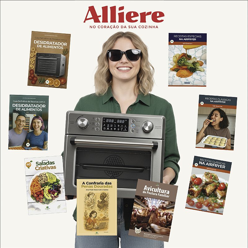 KIT Forno AirFryer INOX Multifunções c/ Espeto para Churrasco 26L + 8 e-books