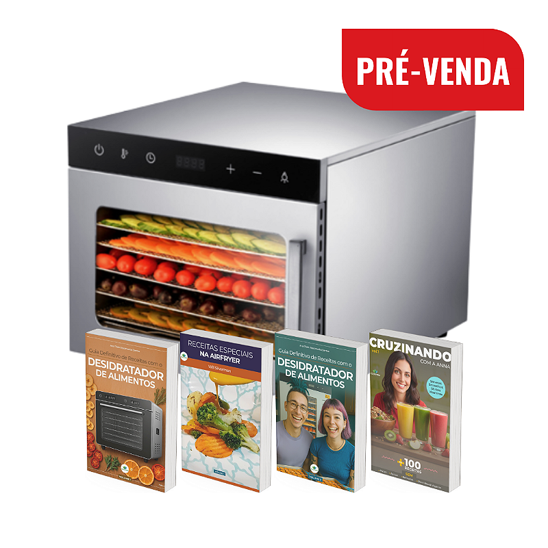 PRÉ-VENDA 202X - PREVISÃO --/--/202X: KIT Frugal Plus 6 Desidratador Industrial Alimentos + 4 E-books