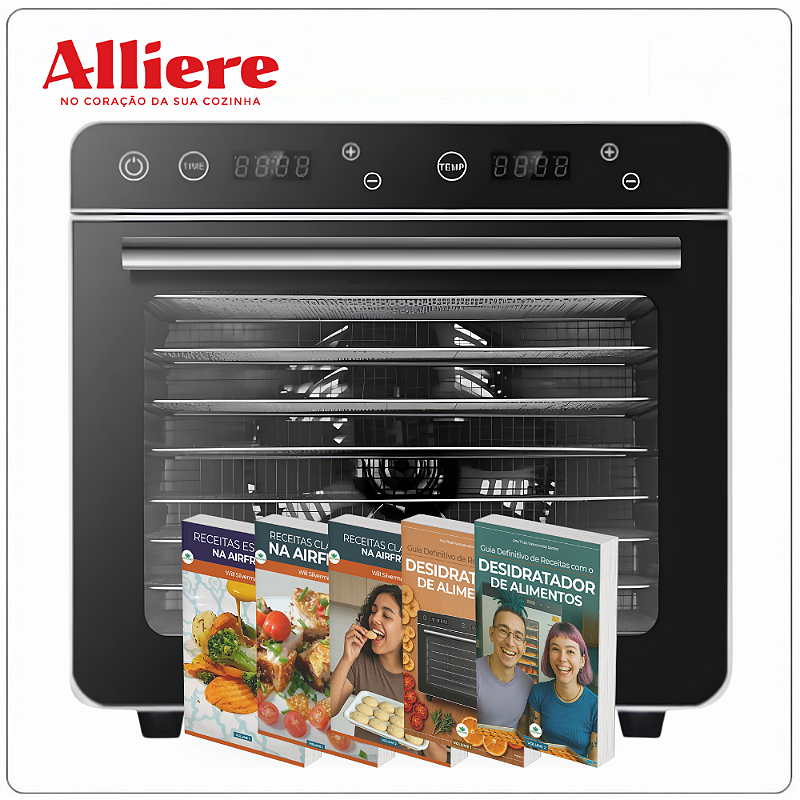 KIT ALLIERE - Desidratador Industrial Alimentos 700W Frugal 8 Bandejas / Teflon Timer + 5 E-books