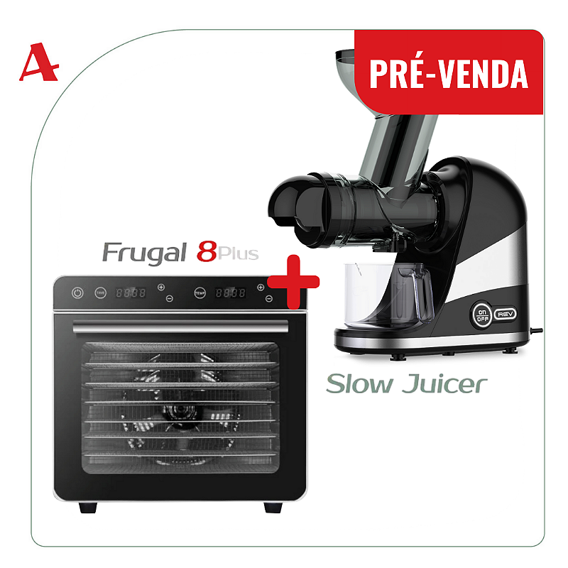 PRÉ-VENDA 202X - COMBO ALLIERE - PREVISÃO --/--/202X: - Desidratador Industrial Alimentos 8 Bandejas + Slow Juicer