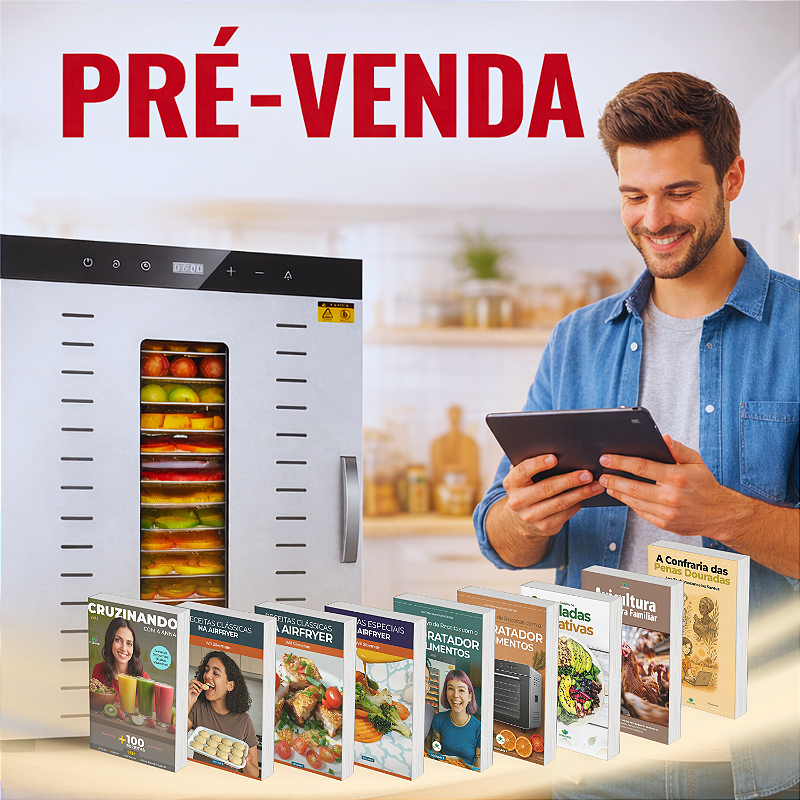 KIT PRÉ-VENDA SETEMBRO - PREVISÃO DE ENVIO: 03/09/2026 - Desidratador Industrial INOX de Alimentos Frugal Plus 16 Bandejas 1500W - 220v + 9 E-books