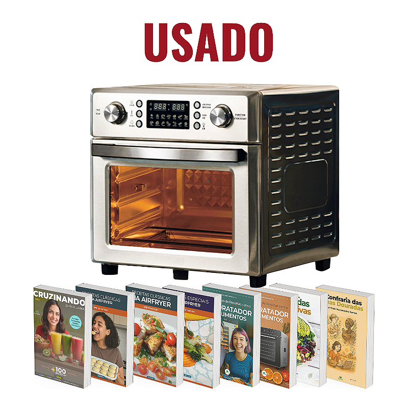 USADO - Forno AirFryer INOX Multifunções c/ Espeto para Churrasco - 26L + 8 e-books