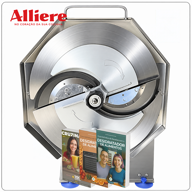 KIT ALLIERE - Cortador Ralador Fatiador Manual em INOX Alimentos Fruta Legume + 3 E-books