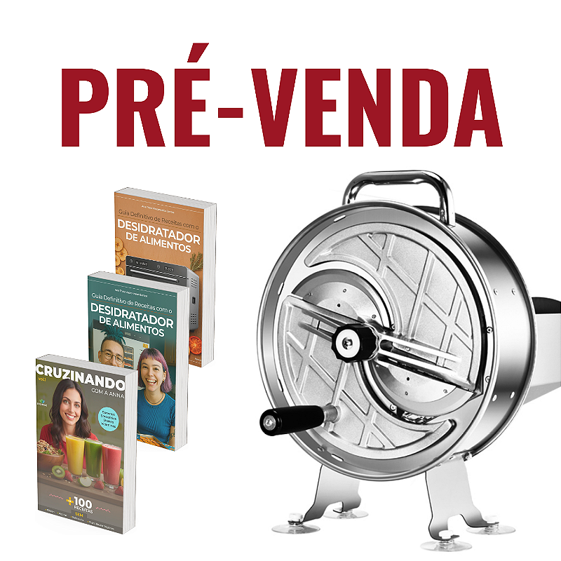 KIT PRÉ-VENDA SETEMBRO - PREVISÃO DE ENVIO: 03/09/26 - Cortador Ralador Fatiador Manual de Alimentos Frutas Legume - INOX + 3 E-books