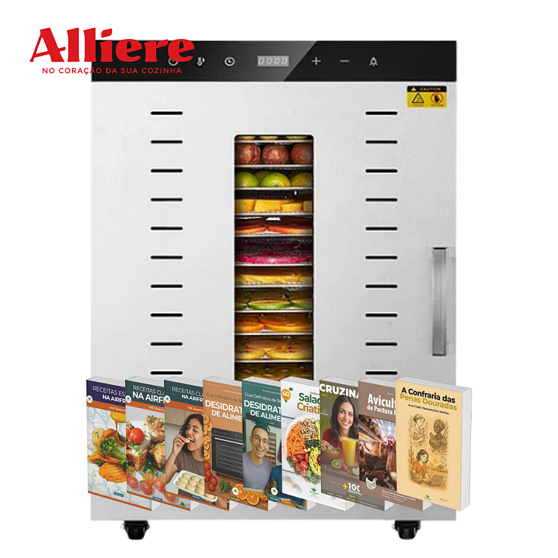 KIT ALLIERE - Desidratador Industrial Alimentos 1500W Frugal 16 Bandejas 220V | Timer | LED + 9 E-books