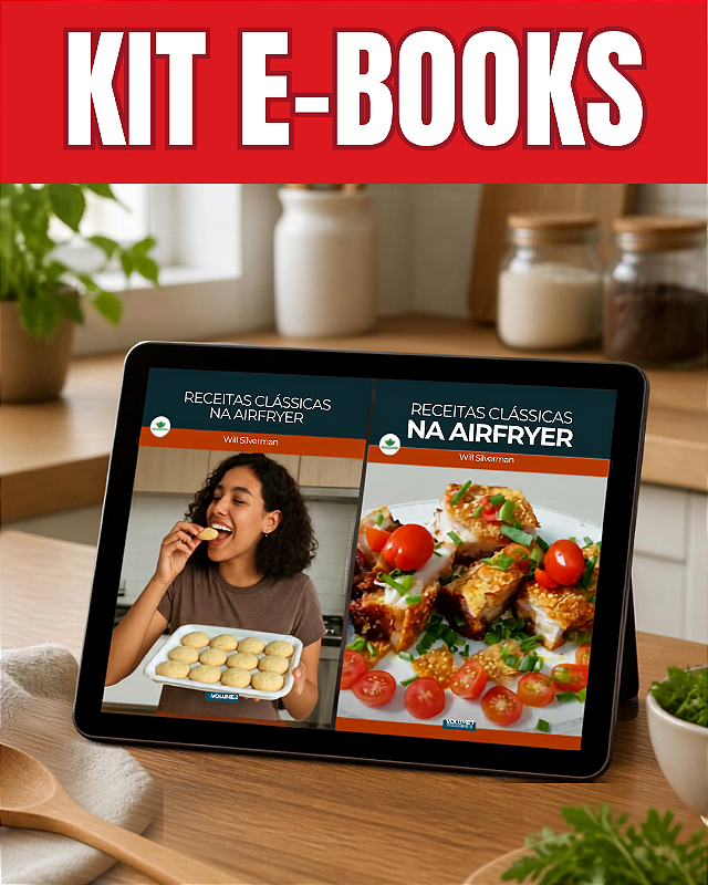 KIT Livro Digital - E-books: Receitas Airfryer 75 Receitas Práticas - Volume 1 e 2