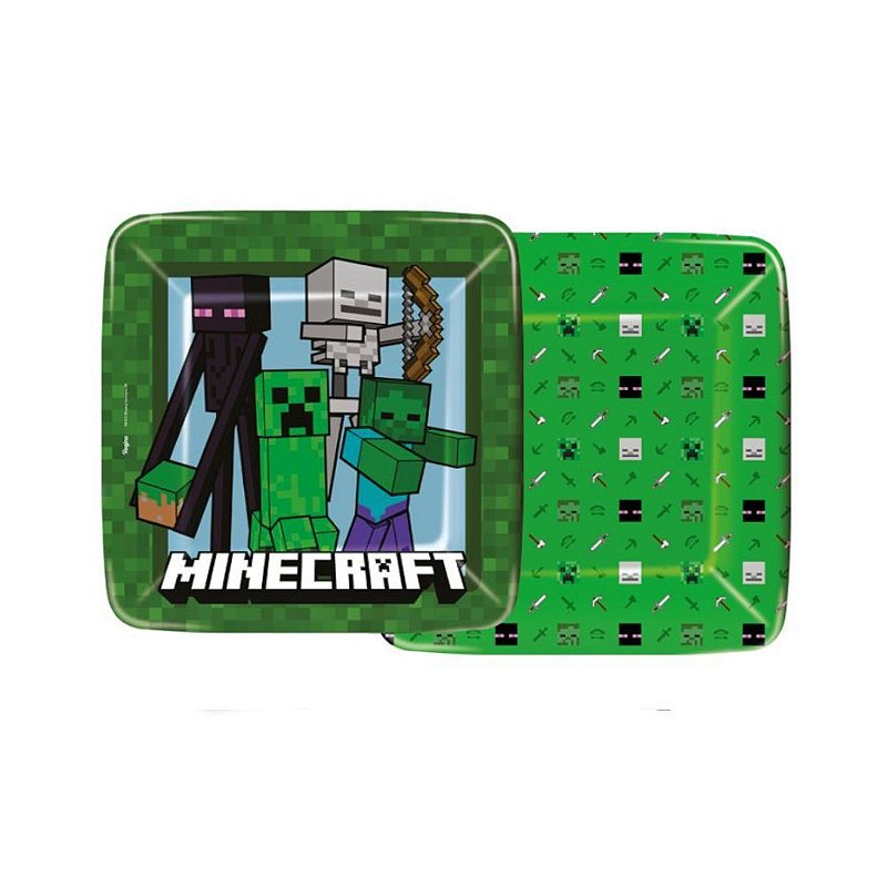 PRATO DE PAPEL QUADRADO 18CM MINECRAFT C/12 - PRATO DE PAPEL