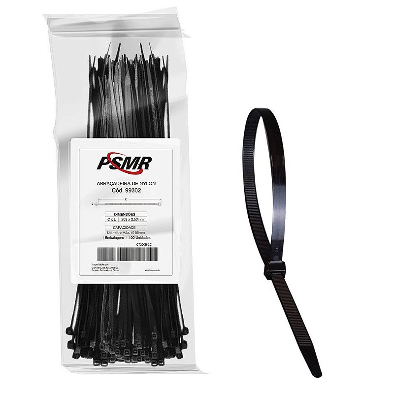 ABRAÇADEIRA NYLON X MM T L PRETO UNIDADES T LPRETO PSMR Reymaster Materiais