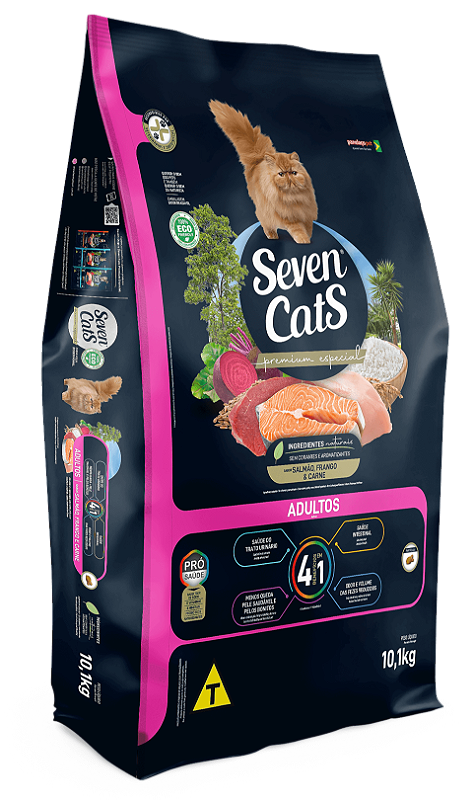 Ração Seven Cats Castrado Salmão, Frango e Carne 10,1 kg - Premium