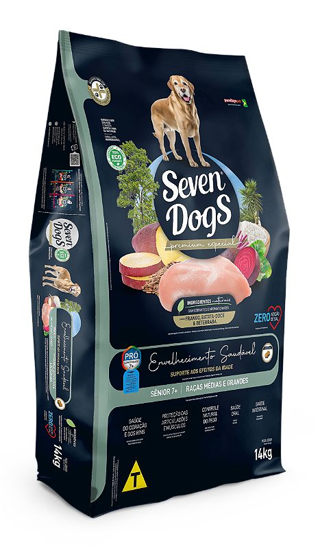 Ração Seven Dogs Cães IDOSOS Raças Média e Grandes Sabor Frango