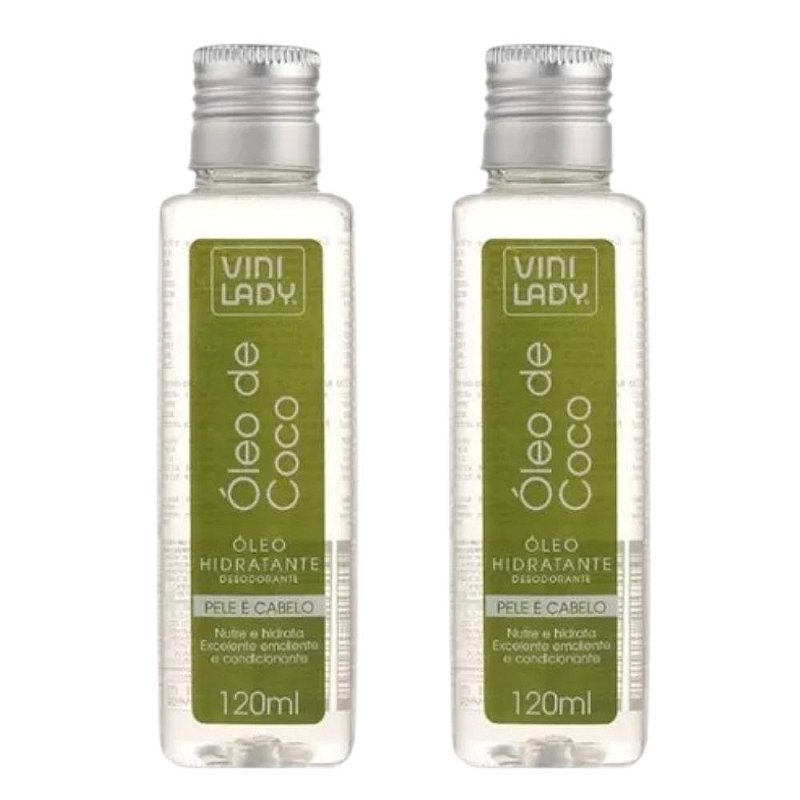 Óleo Coco Hidratante Corpo Cabelo Vini Lady 120 Ml Kit 2und