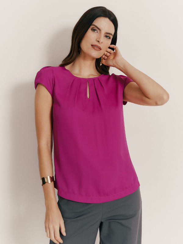 Blusa De Crepe Fucsia Com Detalhe Gota Donna Modelli