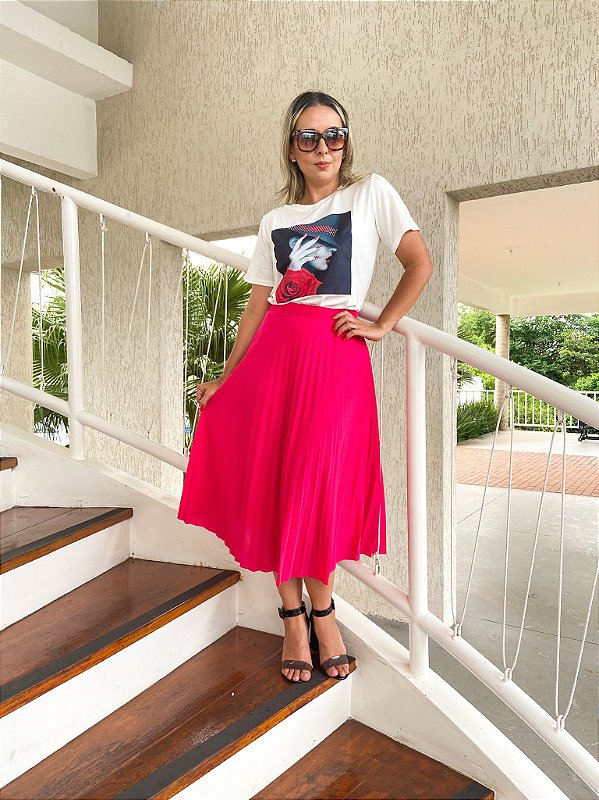 saia plissada midi pink
