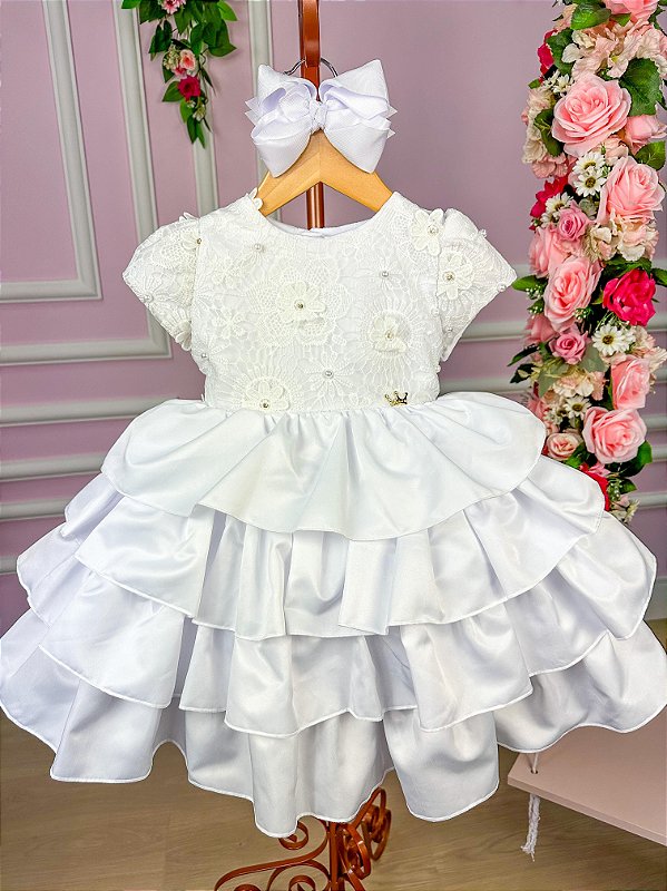Vestido Miss Sweet Bebe Branco Rendado - Roupa Infantil