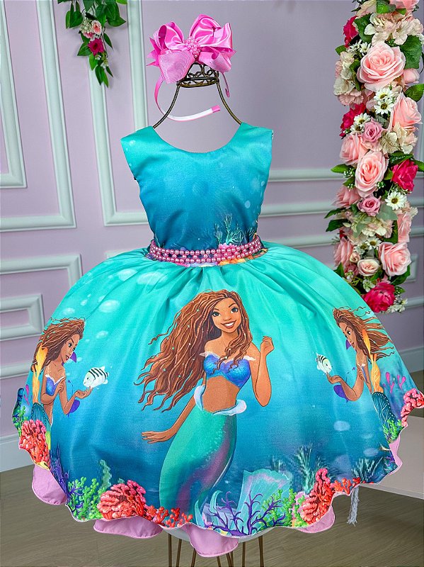 Roupa infantil de aniversário de sereia, vestido sereia tutu com