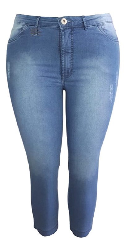 Calça Capri Jeans Plus Size com detalhe em botões na lateral