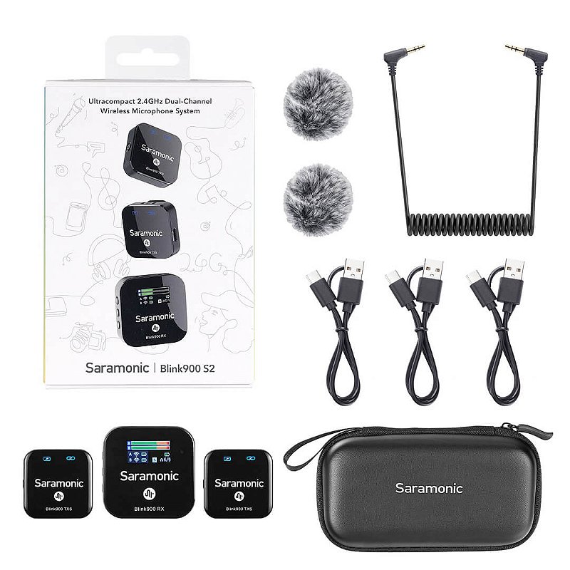 BLINK900 S2 — Sistema de Microfone Lapela duplo sem fio Profissional 2.4GHz para cameras e cel