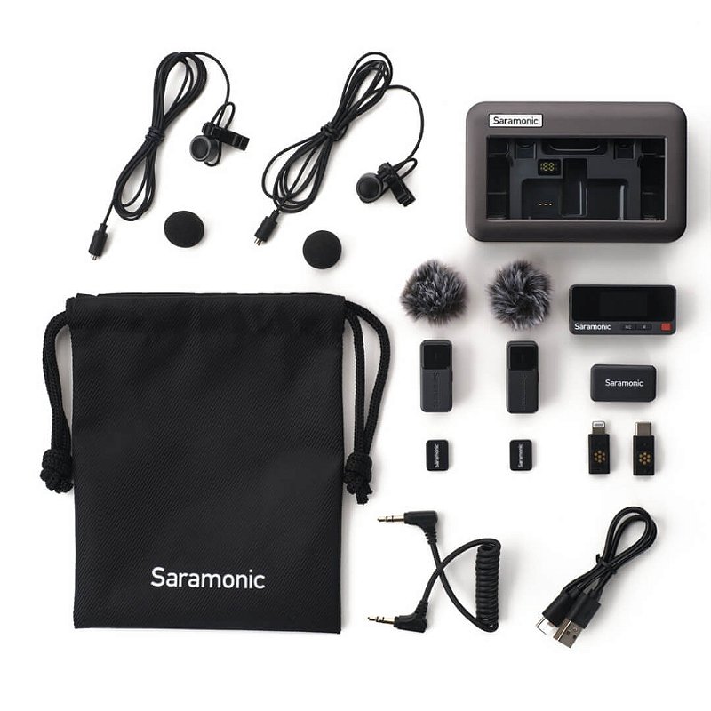 Saramonic AIR 02 — Mini Microfone sem Fio para 2 Pessoas para Câmeras, Smartphones e Computadores