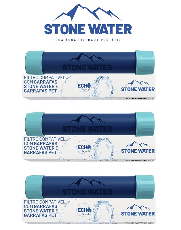 Combo 3 filtros Stone Water (acoplável também em garrafas PET e bolsa dobrável)