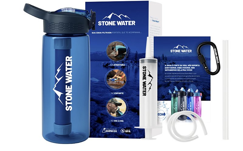 Garrafa Stone Water com Filtro + GANHE 4 Acessórios