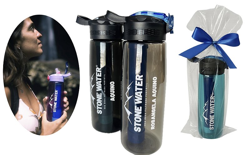 Garrafa Stone Water com filtro PERSONALIZADA com seu NOME + Ganhe 4 Acessórios